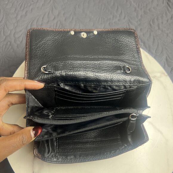 Vintage Brighton Genuine Leather Black & Brown Wallet/Cross Body Clutch Bag Used - Picture 7 of 11